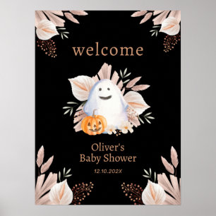 Poster Black Little Boo Boho Ghost Baby shower Bienvenue