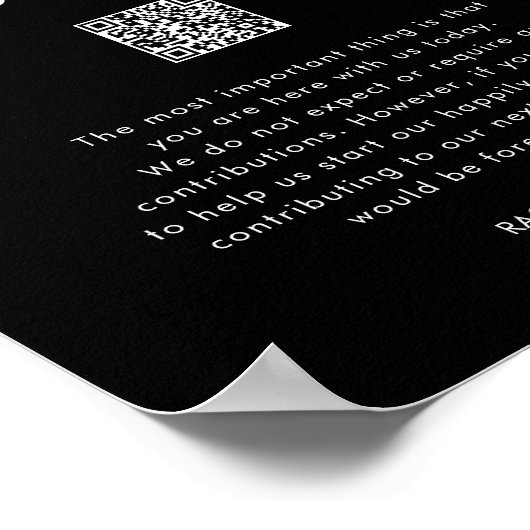 Poster Black Minimal QR Code Mariage fonds de lune de mie (Coin)