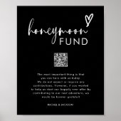 Poster Black Minimal QR Code Mariage fonds de lune de mie (Devant)