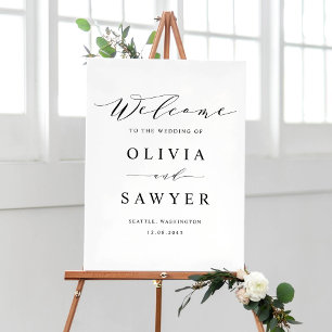 Poster Black Minimalist Script Wedding Welcome