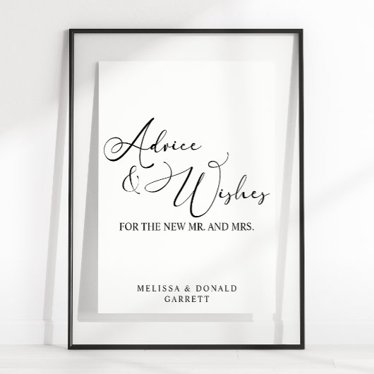 Poster Black Modern Script Mariage Conseils et souhaits