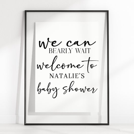 Poster Black Modern Simple Script Baby Shower Sign