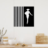 Poster Black Modern Stripes avec Silhouette de mode (Cuisine)