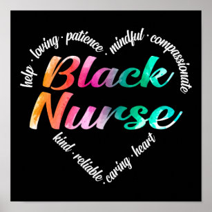 Poster Black Nurse Mot Coeur Nuage Aquarelle Arc-en-ciel