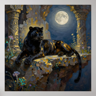 Poster Black Panther under the Full Moon 