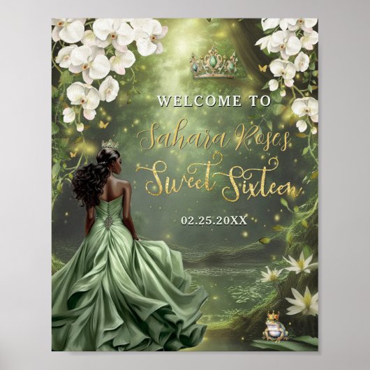 Poster Black Princess and Frog Sage Green Dress Sweet 16 (Devant)