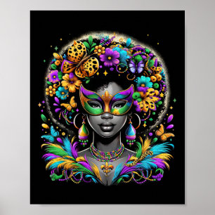 Poster Black Queen Afro perles africaines Masque Mardi Gr