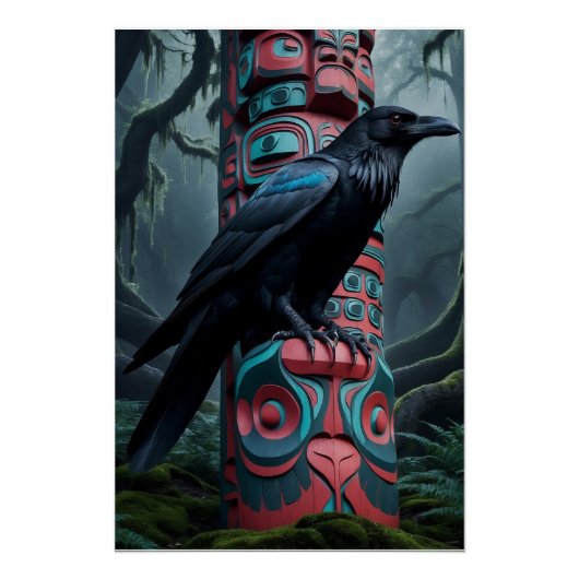 Poster Black Raven et Totem Poteau Art de la faune (Devant)