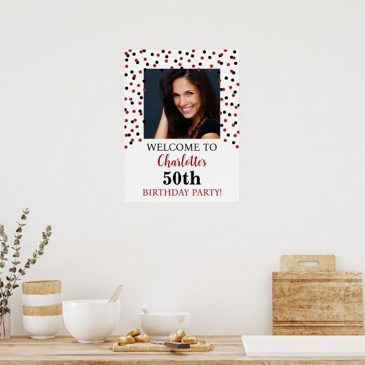 Poster Black Red Birthday Party Custom 18x24 Photo (Cuisine)