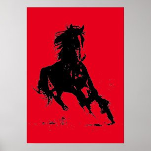 Poster Black Red Pop Art Runse Horse Silhouette
