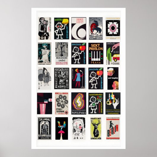 Poster Black Retro matchbox labels wall art, grid (Devant)