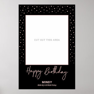 Poster Black & Rose Gold Joyeux Anniversaire Photo Cadre 
