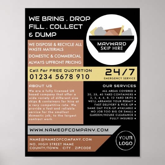 Poster Black Rubbish Skip, Skip/Dumster Company (Devant)