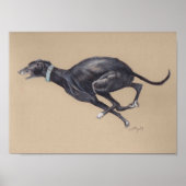 Poster Black Running Greyhound Dog Art Imprimer (Devant)