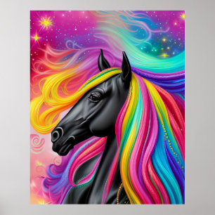 Poster Black Stallion coloré Mane