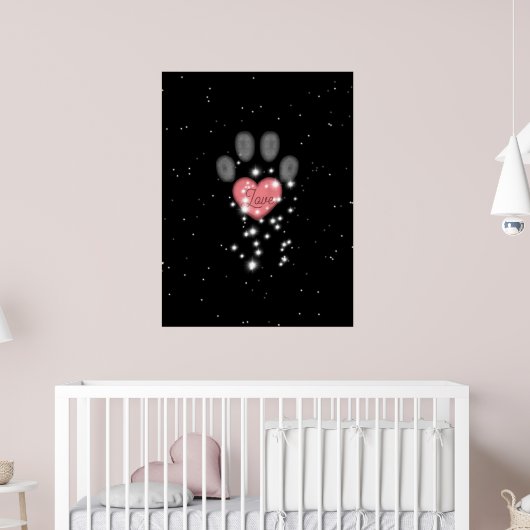 Poster Black Starlight Pink Heart Dog Empreinte de patte  (Pépinière 2)