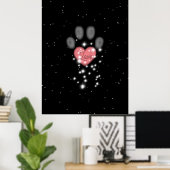 Poster Black Starlight Pink Heart Dog Empreinte de patte  (Bureau à domicile)