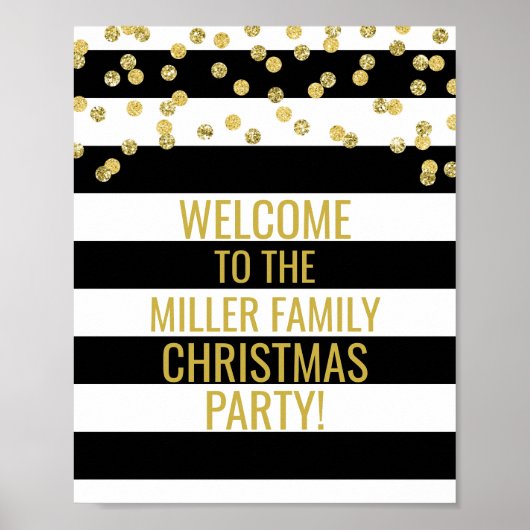 Poster Black Stripe Gold Confetti Bienvenue fête de Noël (Devant)