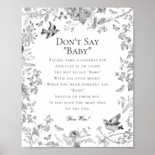 Poster Black Toile De Jouy Dont Dire Baby shower Jeu
