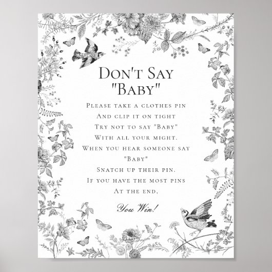 Poster Black Toile De Jouy Dont Dire Baby shower Jeu (Devant)
