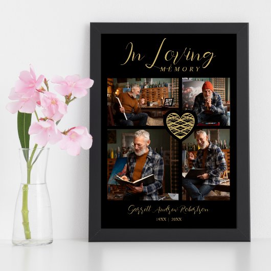 Poster Black Trendy Collage 4 Photos Modern Heart