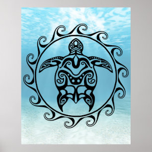 Poster Black Tribal Turtle Sun