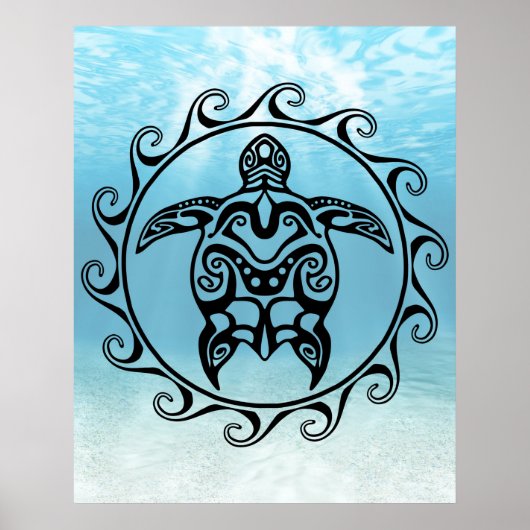 Poster Black Tribal Turtle Sun (Devant)