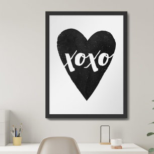 Poster Black Watercolor Heart XOXO Valentine's Day Art