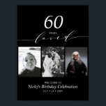 Poster Black & White 60 Loved 60th Birthday Party Welcome<br><div class="desc">Bienvenue à vos invités pour une fête spéciale avec cette affiche d'accueil en noir et blanc. Ce design présente une typographie moderne" 60 ans aimés" avec des modèle photo. D'autres invitations d'anniversaire d'étape et fournitures de fête sont disponibles dans ma boutique BaraBomDesign.</div>