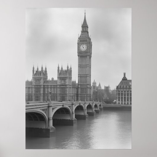 Poster Black & White Big Ben - Vintage London Landmark (Devant)