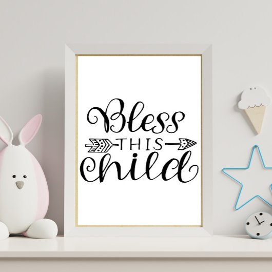 Poster Black White Bless Cet Enfant Christian Nursery