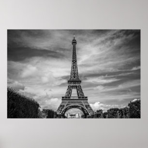 Poster Black White Eiffel Tower Paris Europe Travel