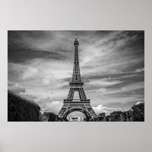 Poster Black White Eiffel Tower Paris Europe Travel (Devant)