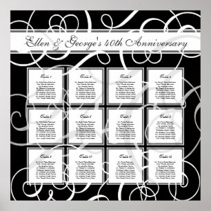 Poster Black White Elegant Party 12 Table Seating Chart