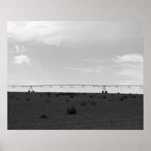 Poster Black & White Farm Irrigation Sprinkler On a Hill 