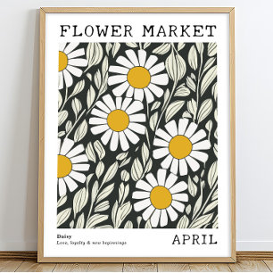Poster Black White Floral Daisy Avril Marché aux fleurs d