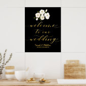 Poster Black White Floral Gold Welcome To Our Wedding (Cuisine)