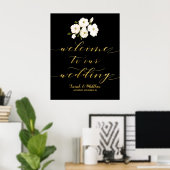 Poster Black White Floral Gold Welcome To Our Wedding (Bureau à domicile)