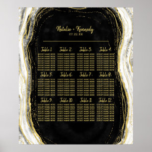 Poster Black White & Gold Geode Agate Table Seating Chart