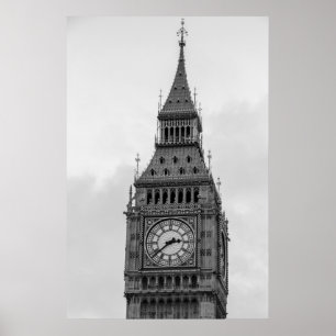 Poster Black White Gros plan Big Ben Horloge Tower Londre