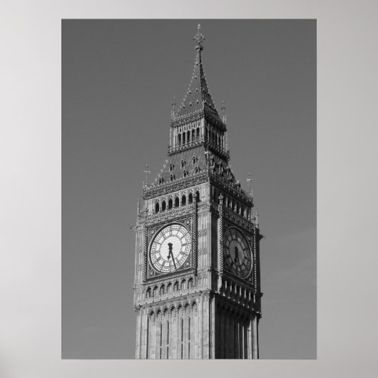 Poster Black White Gros plan Big Ben Horloge Tower Londre (Devant)