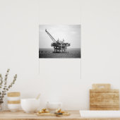 Poster Black & White Industrial Rig in the Gulf 16x20  (Cuisine)