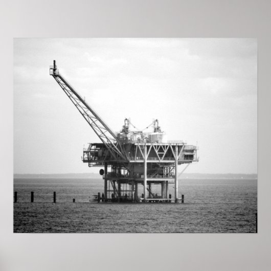 Poster Black & White Industrial Rig in the Gulf 16x20  (Devant)