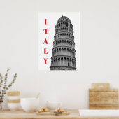 Poster Black White Leaning Tower of Pisa Italy (Cuisine)