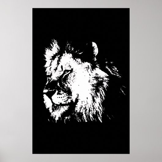 Poster Black White Lion - Animal Pop Art (Devant)