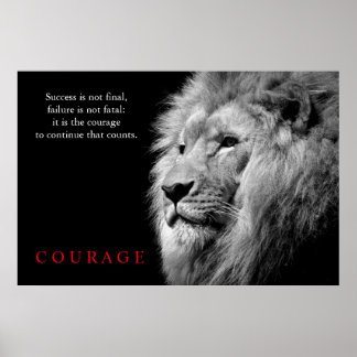 Poster Black White Lion Inspirationnel Courage