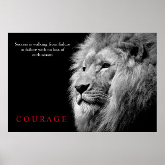 Poster Black White Lion Inspirationnel Courage