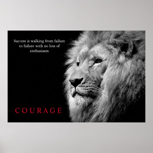 Poster Black White Lion Inspirationnel Courage (Devant)