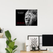 Poster Black White Lion Inspirationnel Courage (Bureau à domicile)