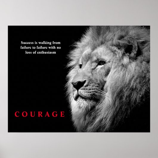 Poster Black White Lion Inspirationnel Courage (Devant)